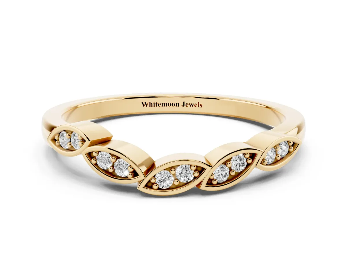 Marquise Diamond Leaf Eternity Band with Bezel Setting Yellow gold