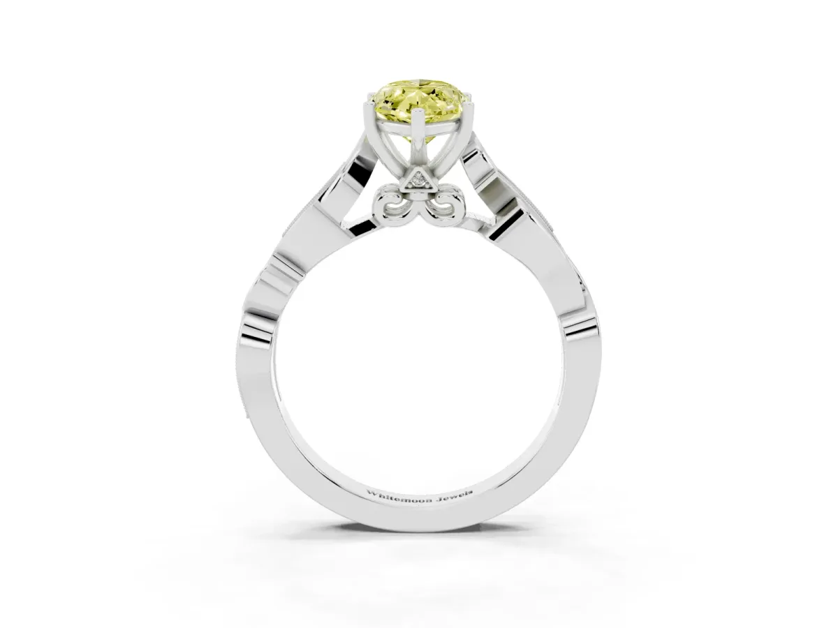 Fancy Yellow Marquise Cut Solitaire Vine Band with Milgrain Prong Setting Silver