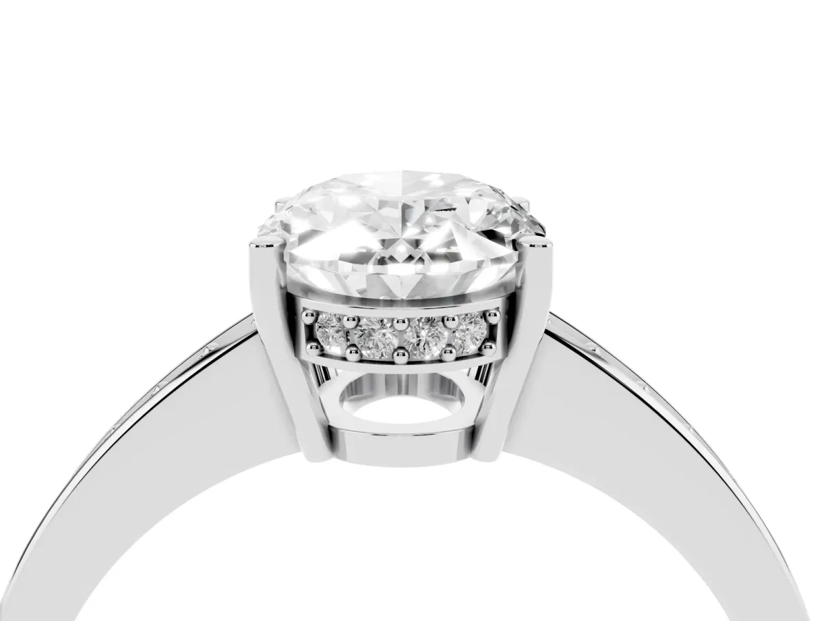 Oval Cut Solitaire Pavé Band Prong Setting Ring Silver