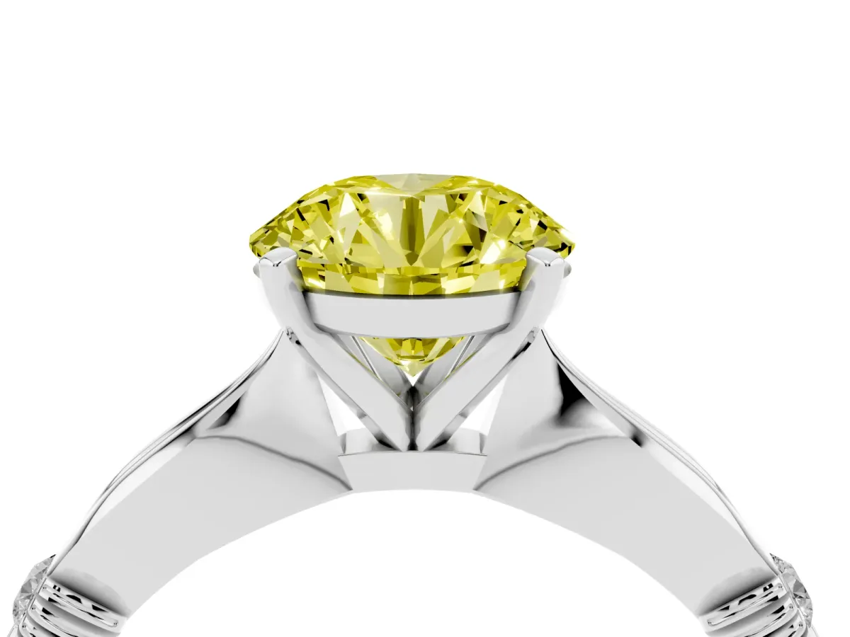 Fancy Yellow Round Cut Solitaire Diamond Twisted Band with Four-Prong Setting Platinum