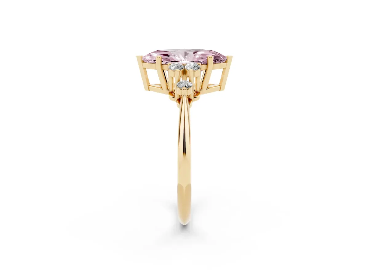Fancy Pink Marquise Cut Cut Diamond Cluster Ring with Solitaire Band and Four-Prong Setting Yellow gold