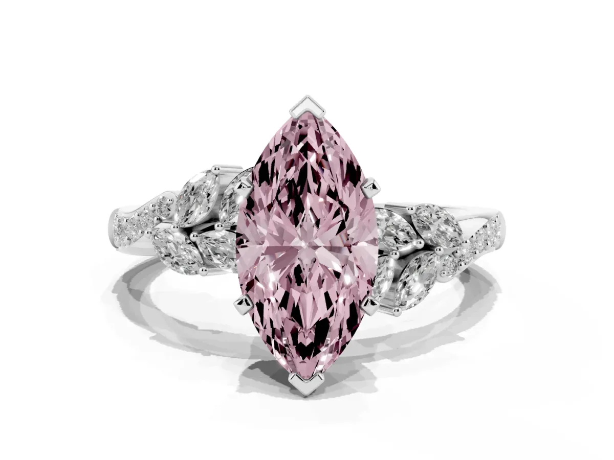 Fancy Pink Marquise Cut Solitaire Marquise Twist Band with Six-Prong Setting Silver