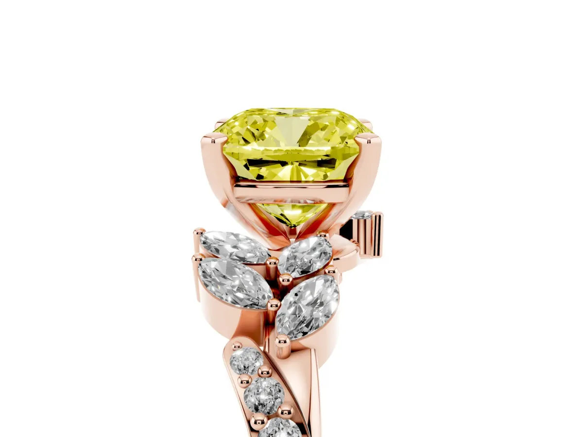 Fancy Yellow Cushion Cut Solitaire Marquise Twist Band with Six-Prong Setting Rose gold