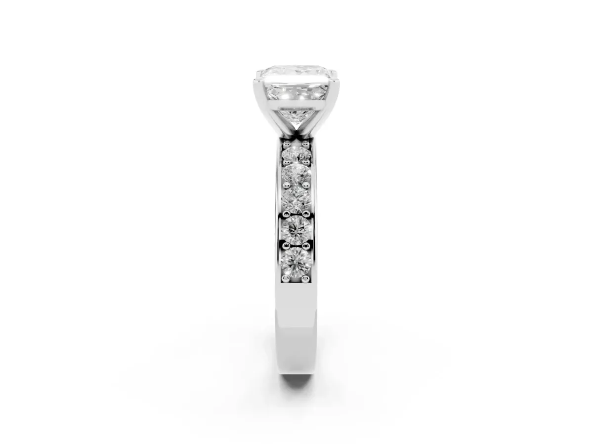 Princess Cut Diamond Engagement Ring with Channel Set Round Band and Prong Setting Platinum