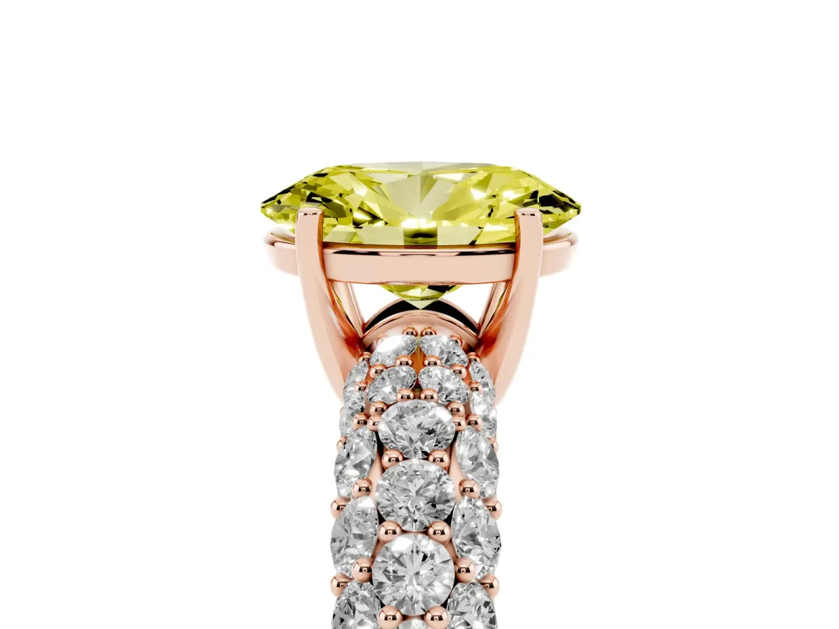 Fancy Yellow Oval Cut Diamond Pavé Band Solitaire Ring with Four-Prong Setting Rose gold