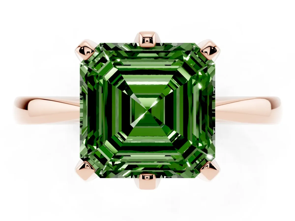 Fancy Green Asscher Cut Solitaire Engagement Ring with Six-Prong Setting and Tapered Band Rose gold