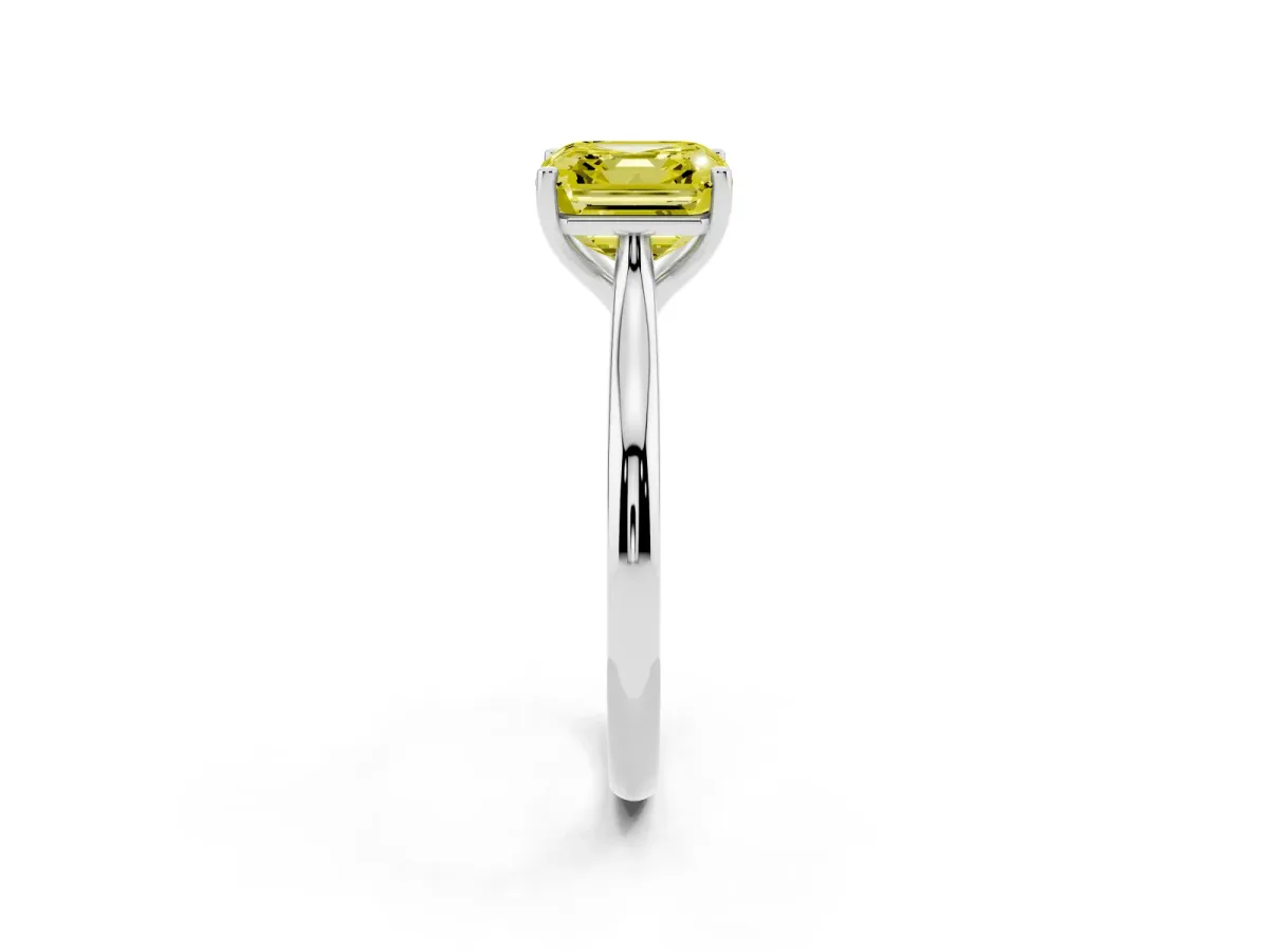 Fancy Yellow Asscher Cut Cut Solitaire Ring with Cathedral Band and Four-Prong Setting Silver