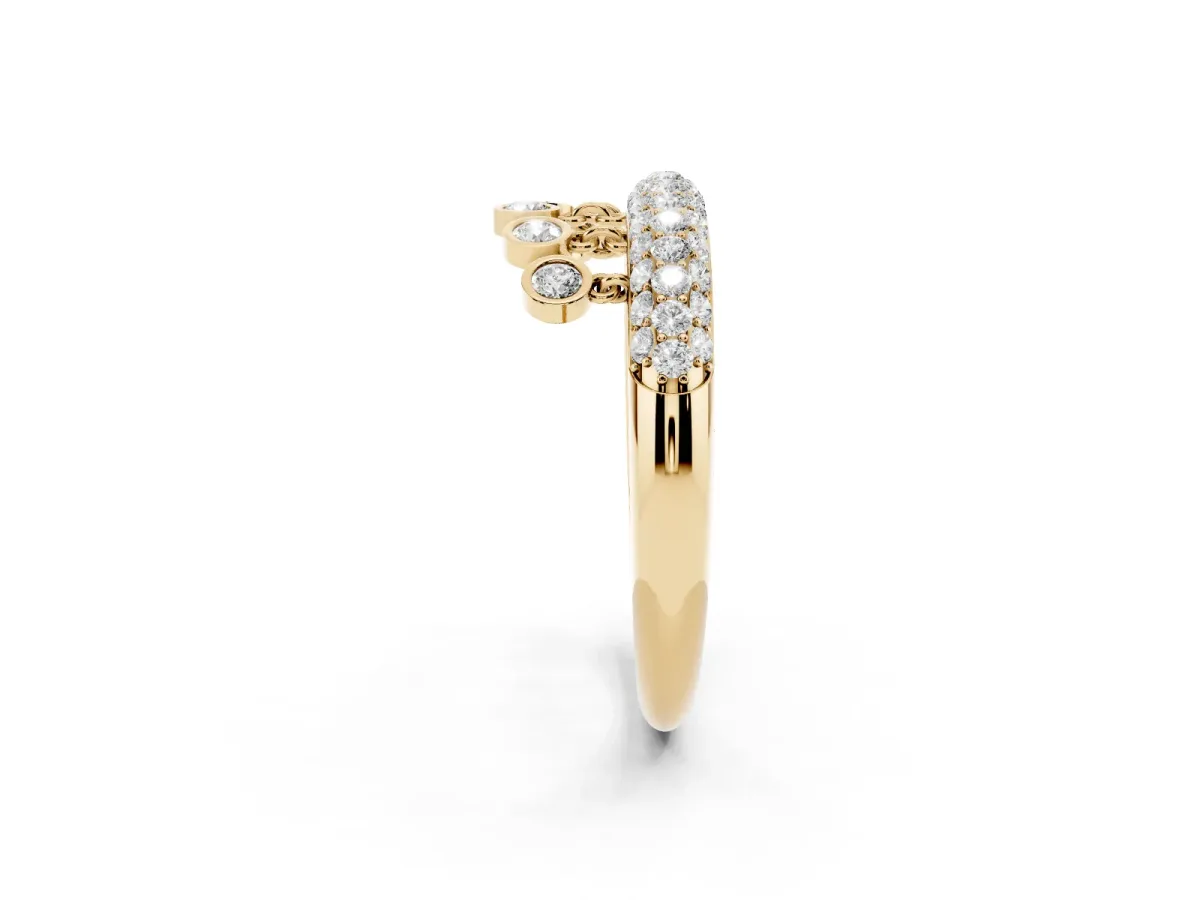 Round Diamond Dangle Promise Ring with Round Diamond Pavé Yellow gold
