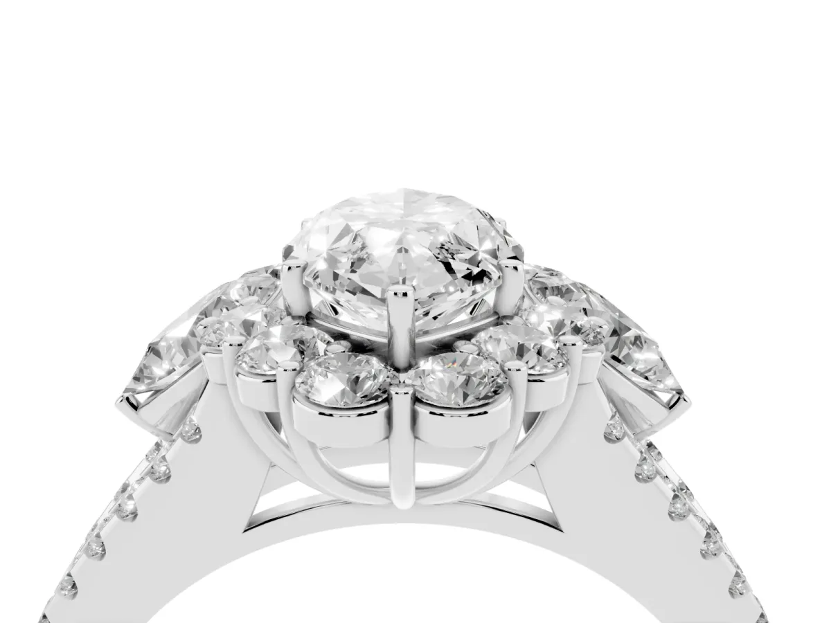 Marquise Cut Halo Split Shank Diamond Engagement Ring with Prong Setting Platinum