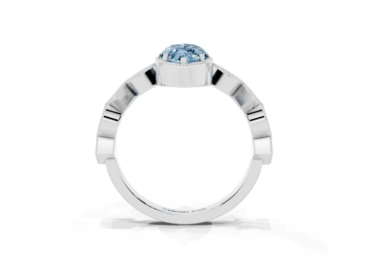 Fancy Blue Marquise Cut Milgrain Marquise Diamond Twist Band Ring Silver