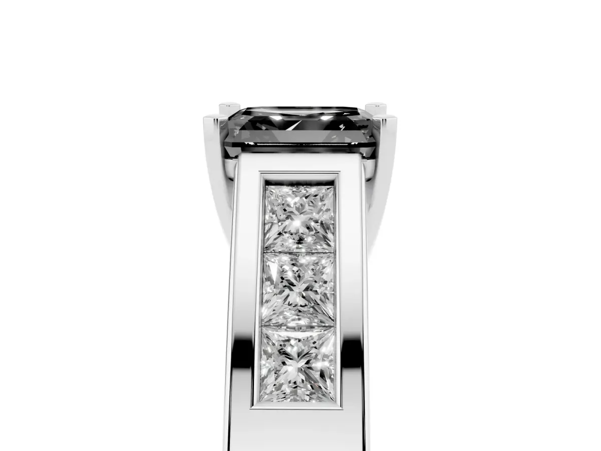 Fancy Black Asscher Cut Cut Channel Set Solitaire Ring with Four-Prong Setting White gold