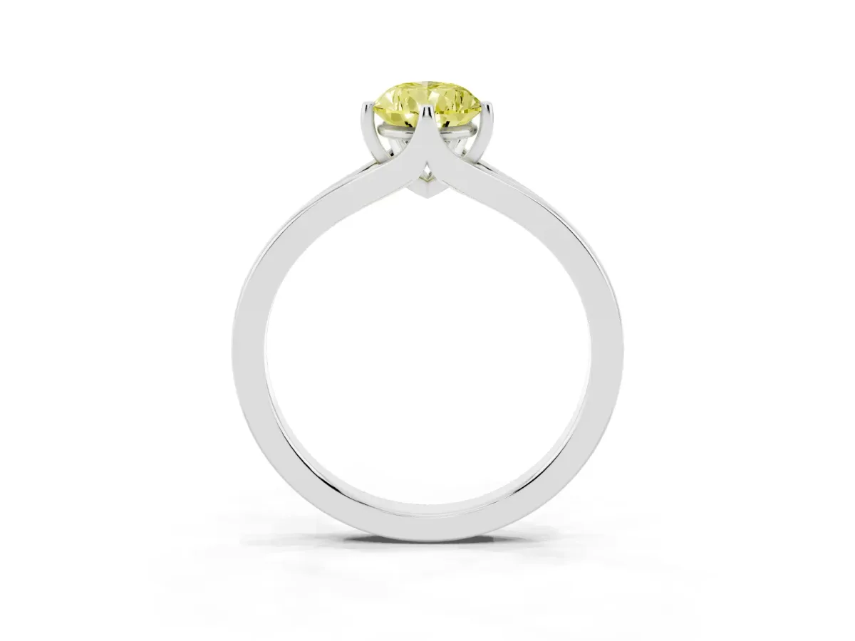Fancy Yellow Pear Cut Solitaire Diamond Ring with Six-Prong Setting and Tapered Band White gold