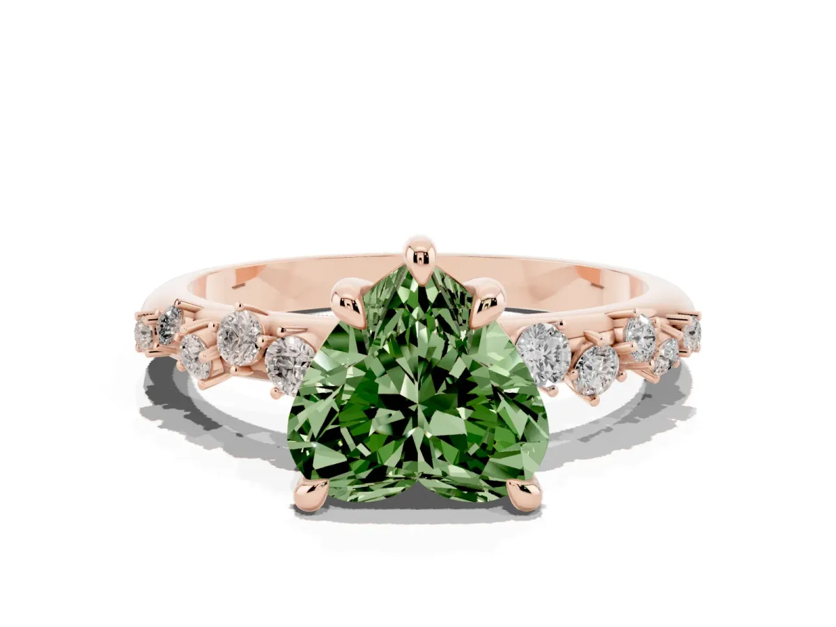 Fancy Green Heart Cut Cut Diamond Vine Band with Four-Prong Setting Rose gold