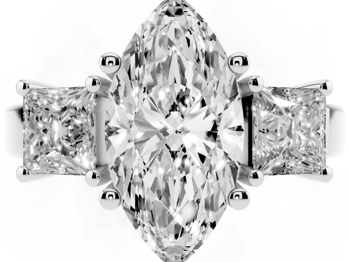 Three-Stone Marquise Cut Cut Solitaire Ring with Prong Setting Silver