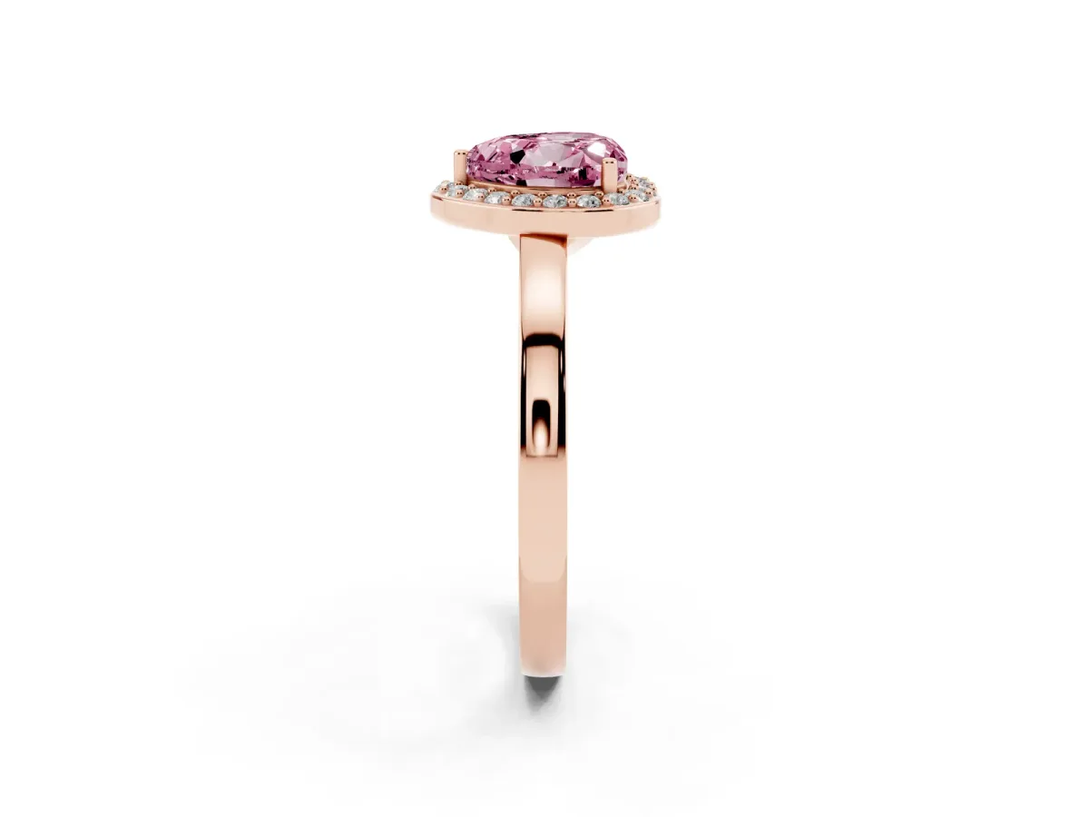 Fancy Pink Heart Cut Halo Diamond Ring with Solitaire Band and Prong Setting Rose gold