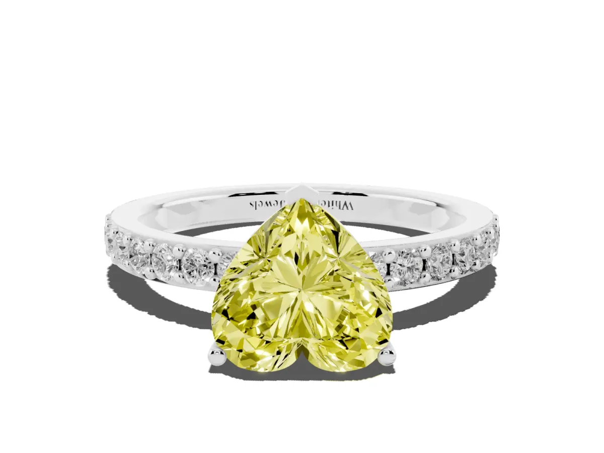 Fancy Yellow Heart Cut Cut Diamond Solitaire with Pave Band and Four-Prong Setting Silver