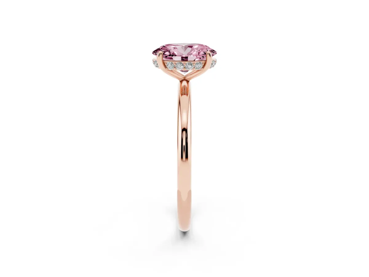 Fancy Pink Oval Cut Solitaire Diamond Ring with a Classic Band and Four-Prong Setting Rose gold
