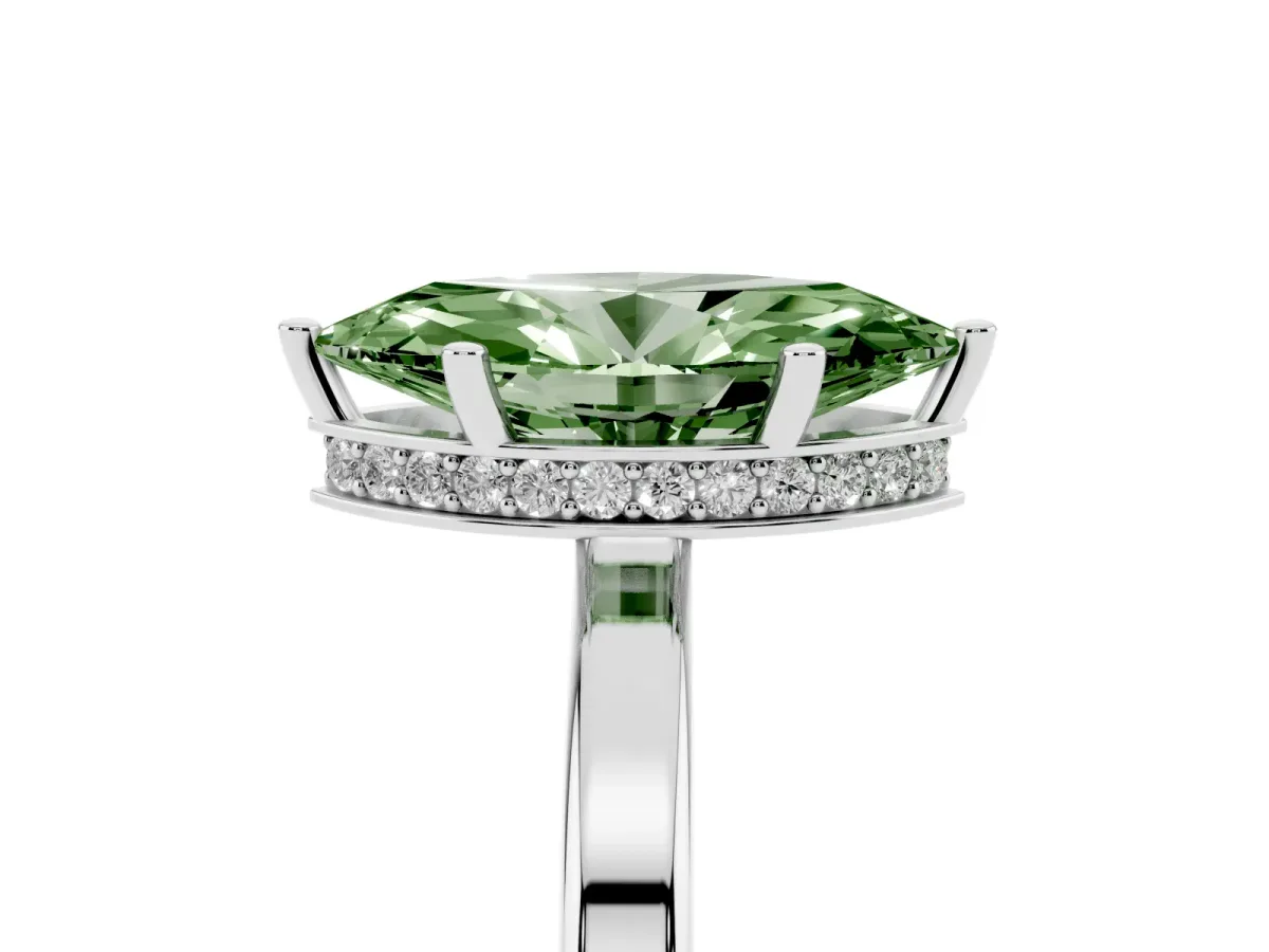 Fancy Green Marquise Cut Cut Solitaire Engagement Ring with Four-Prong Setting on a Classic Band White gold
