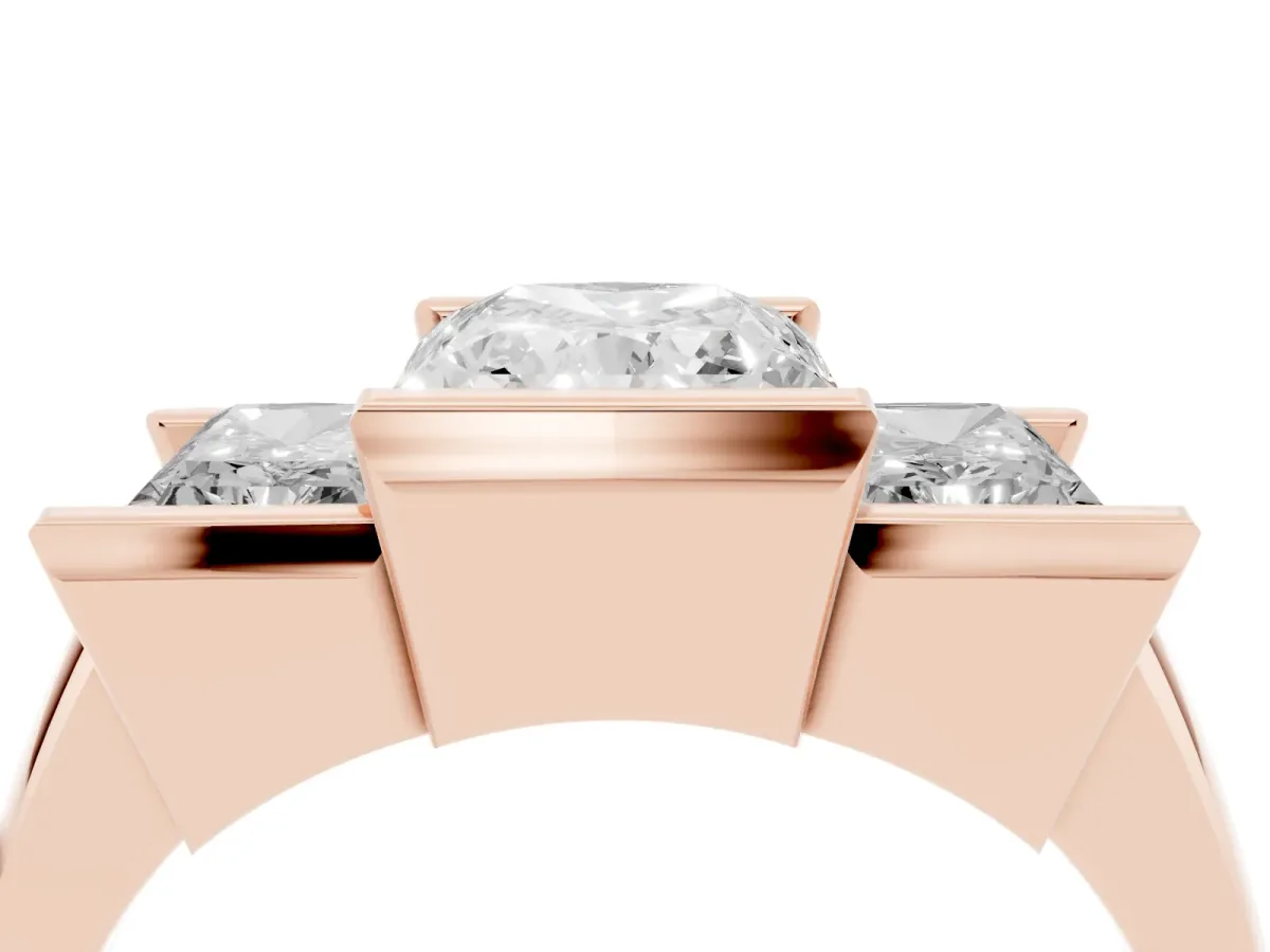 Three Stone Radiant Cut Cut Channel Set Diamond Ring Rose gold