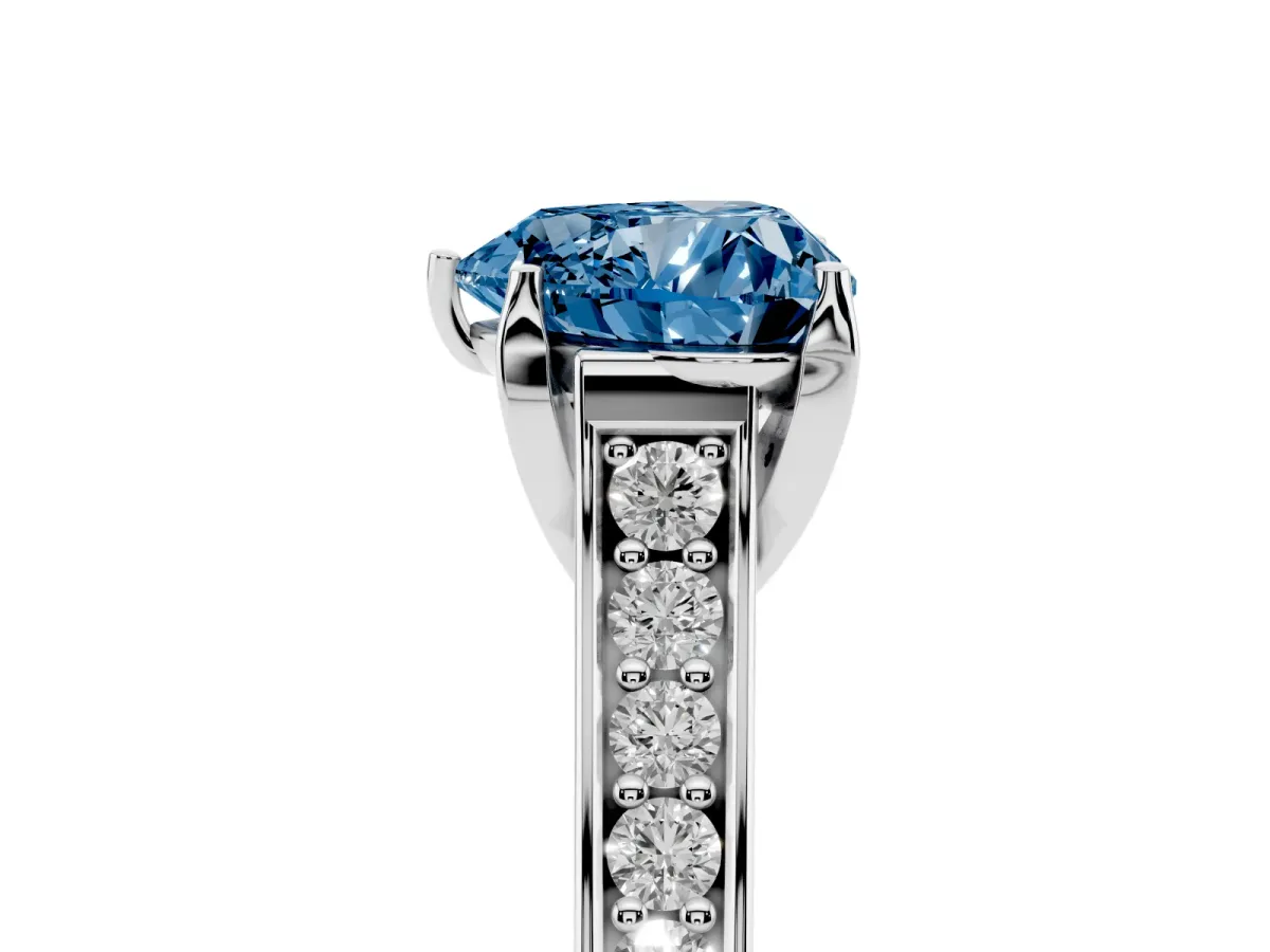 Fancy Blue Heart Cut Brilliant Cut Diamond Engagement Ring with Pavé Band and Four-Prong Setting Silver