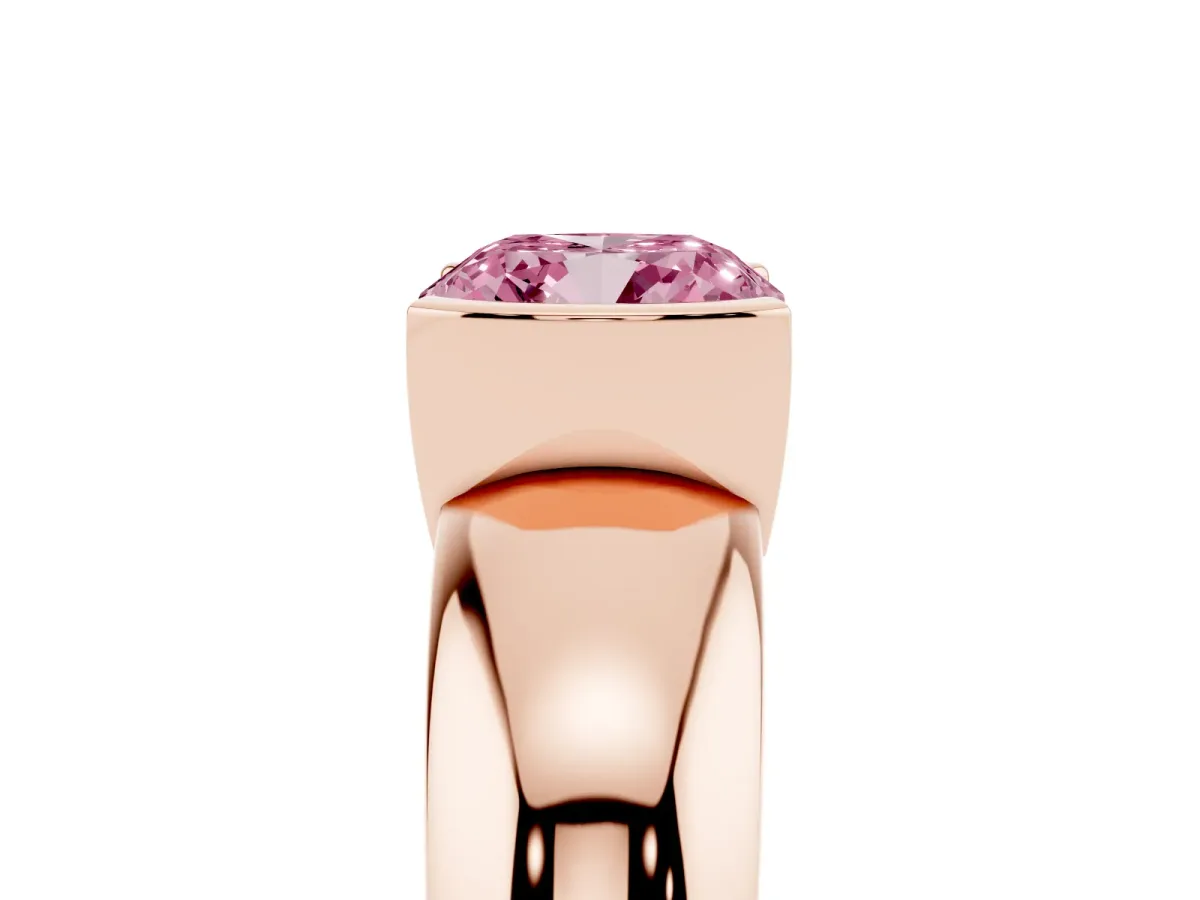 Fancy Pink Cushion Cut Solitaire Tension Set Diamond Ring with Wide Band Rose gold