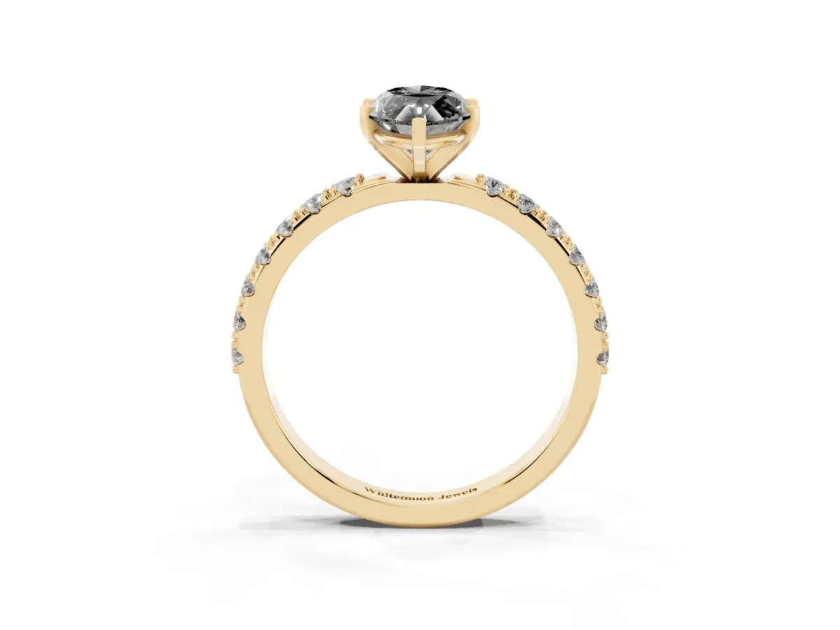 Fancy Black Marquise Cut Diamond Solitaire Pavé Band with Four-Prong Setting Yellow gold