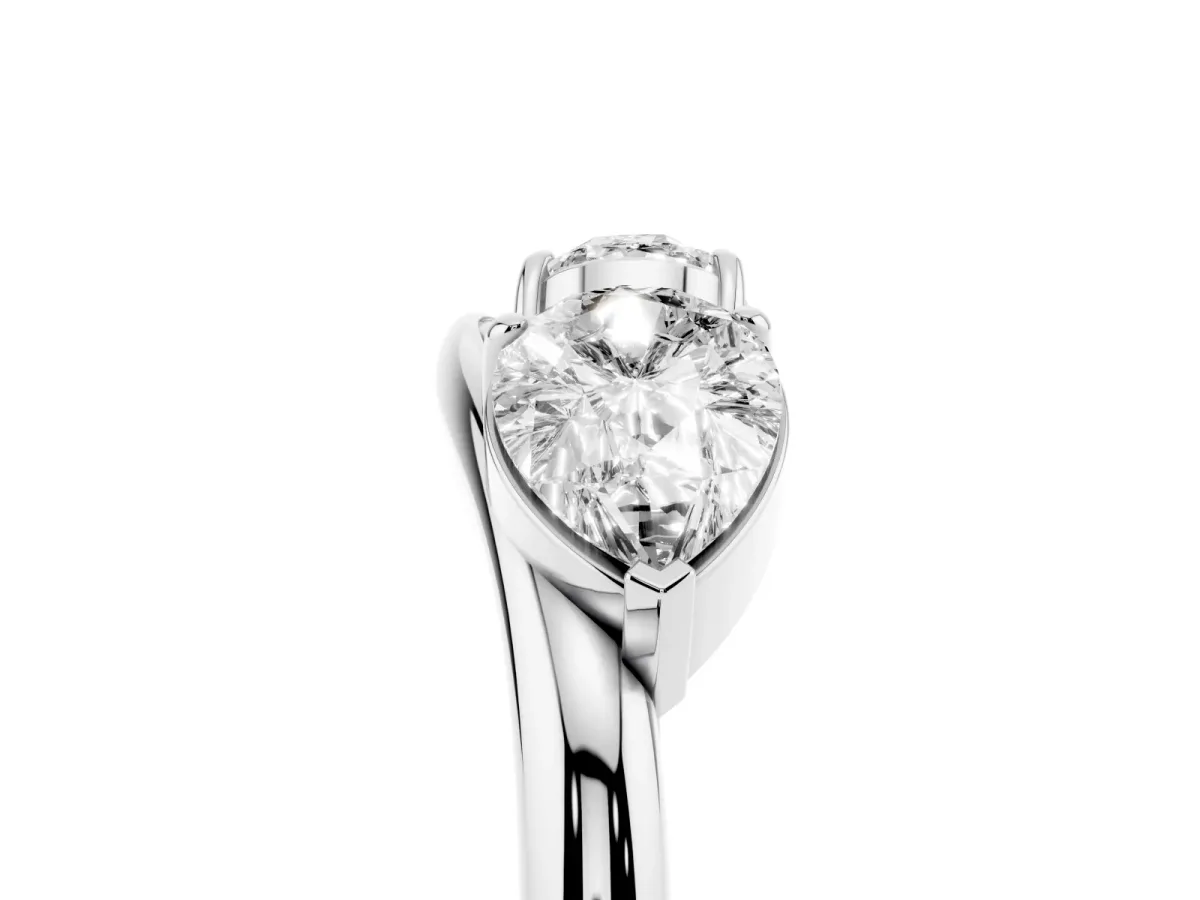 Two-Stone Pear Diamond Bypass Ring with Prong Setting Silver