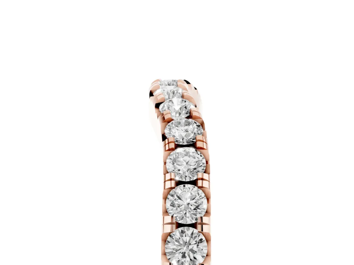 Round Diamond Curved Pavé Wedding Band with Shared Prong Setting Rose gold