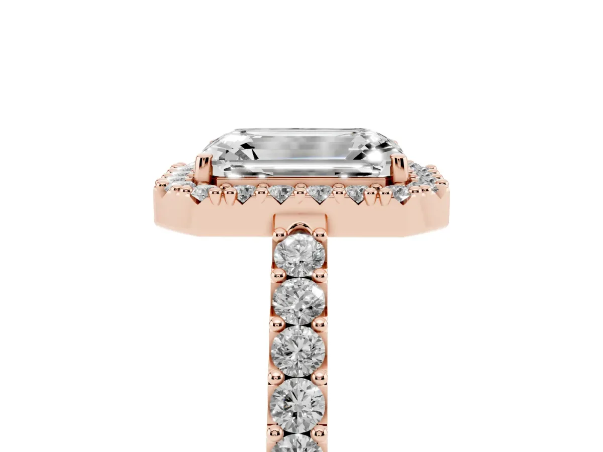 Emerald Cut Halo Diamond Pavé Solitaire Ring Rose gold