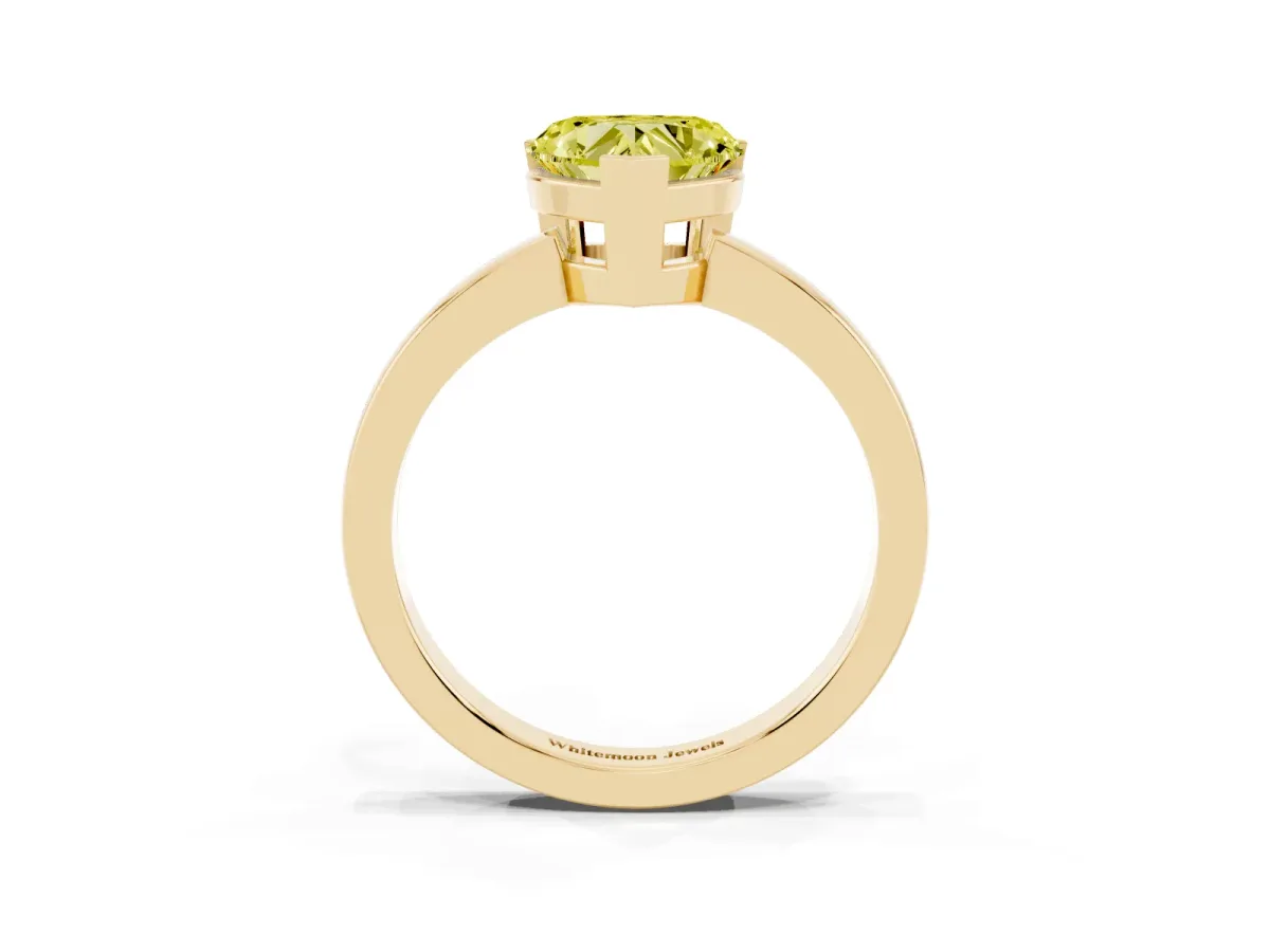 Fancy Yellow Heart Cut Cut Solitaire Ring with Four-Prong Setting and Classic Band Yellow gold
