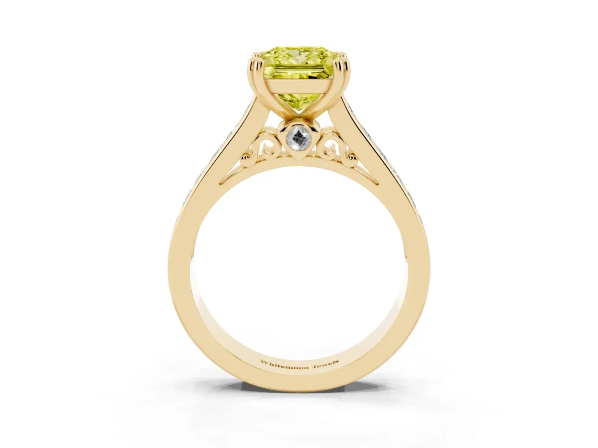 Fancy Yellow Princess Cut Cut Channel Set Solitaire Engagement Ring with Prong Setting Yellow gold