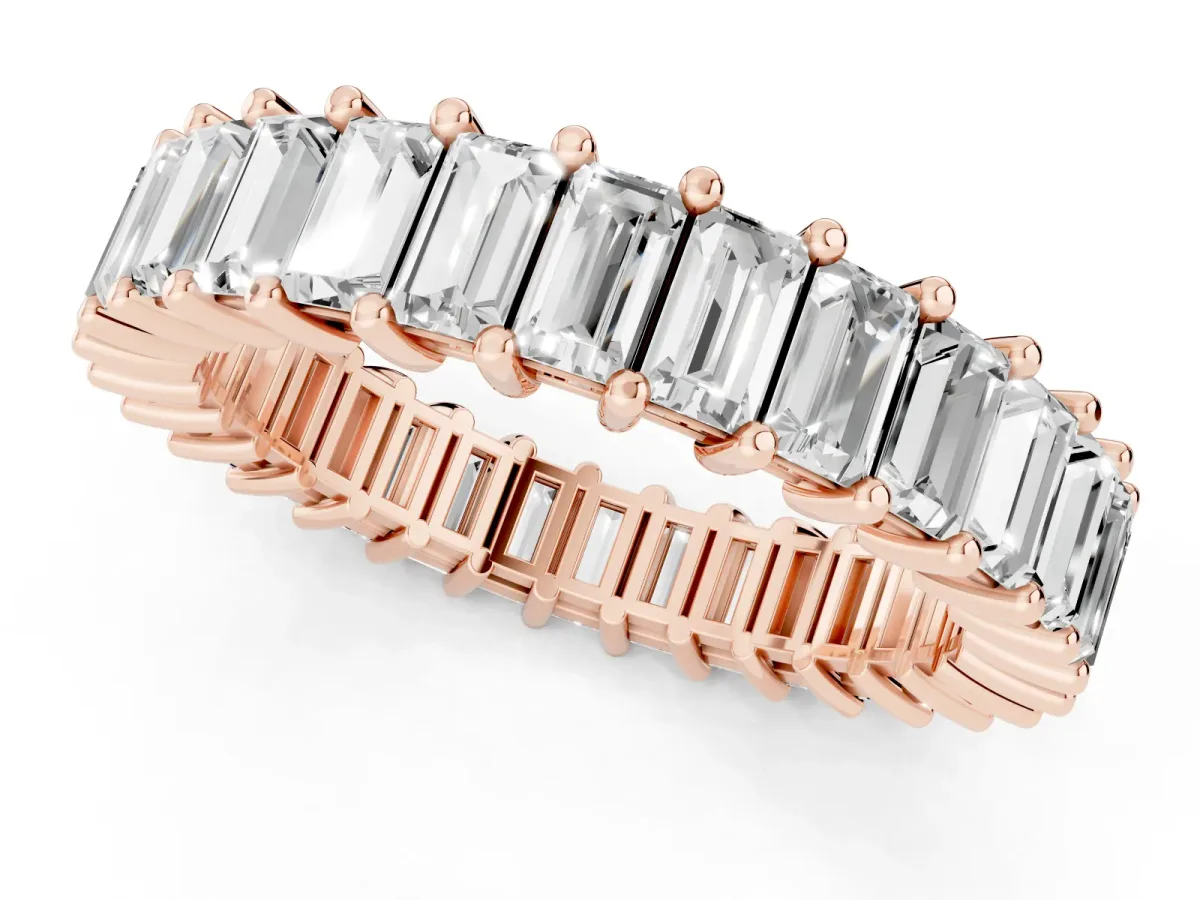 Baguette Cut Eternity Band with Shared Prong Setting Rose gold