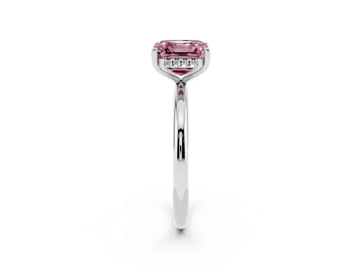 Fancy Pink Asscher Cut Cut Solitaire Engagement Ring with Four-Prong Setting and Classic Band White gold