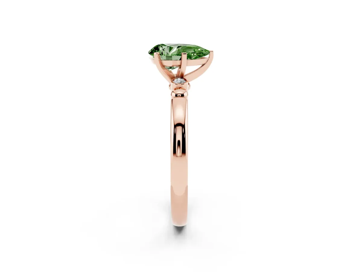 Fancy Green Pear Cut Solitaire Beaded Band with Four-Prong Setting Rose gold