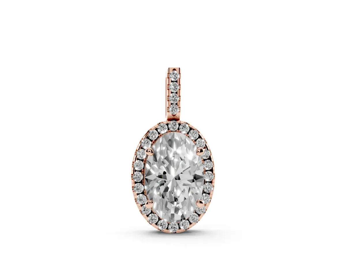 Oval Halo Diamond Pendant with Prong Setting Rose gold