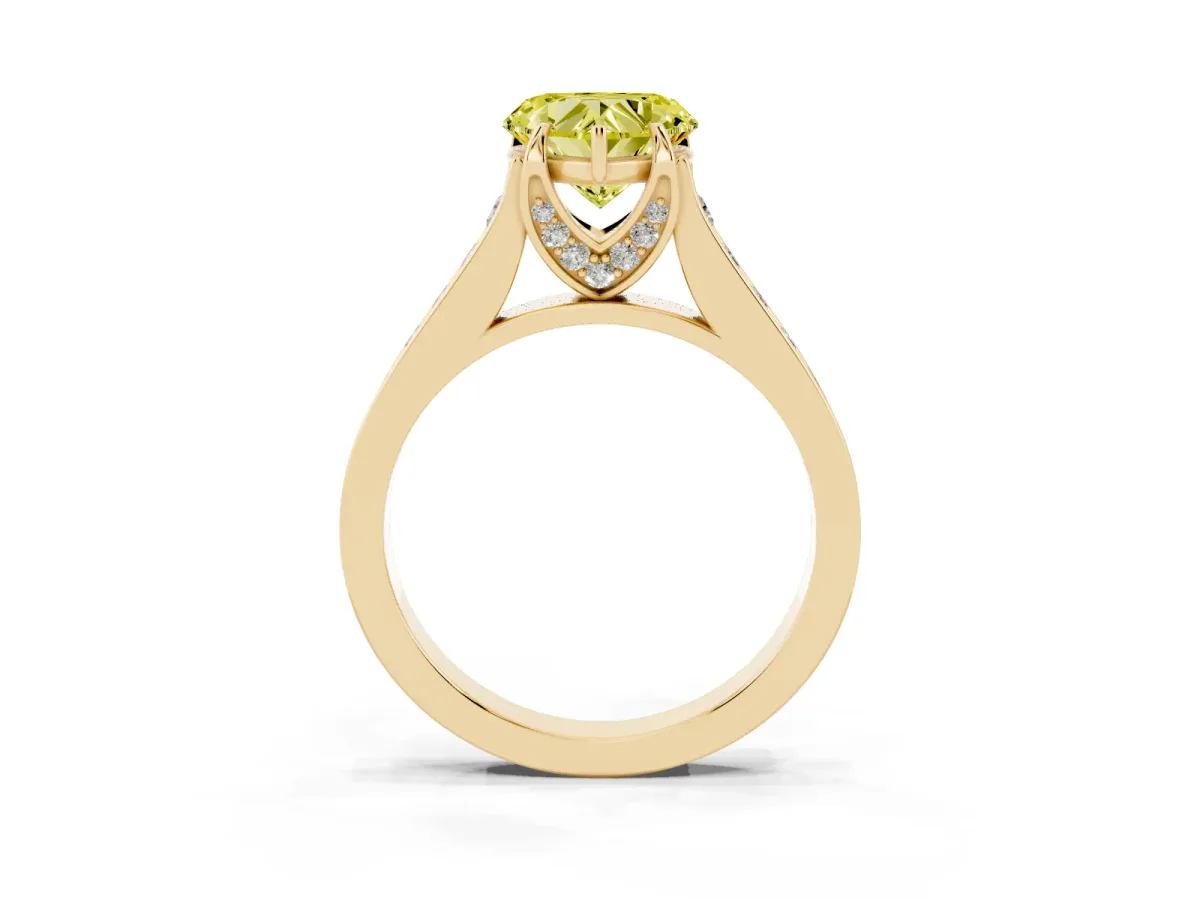 Fancy Yellow Heart Cut Brilliant Cut Diamond Engagement Ring with Pavé Band and Four-Prong Setting Yellow gold