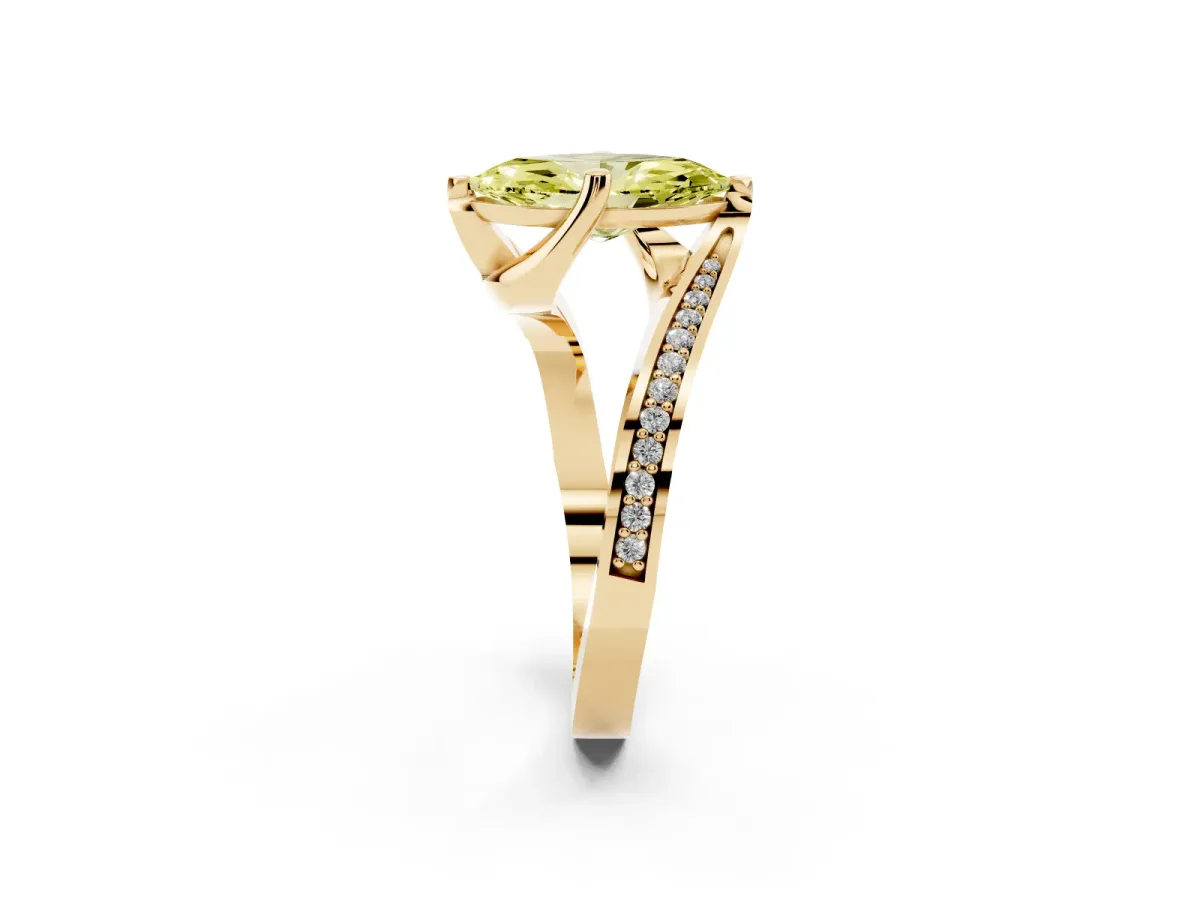 Fancy Yellow Marquise Cut Solitaire Diamond Twist Band with Pavé Setting and Four-Prong Setting Yellow gold