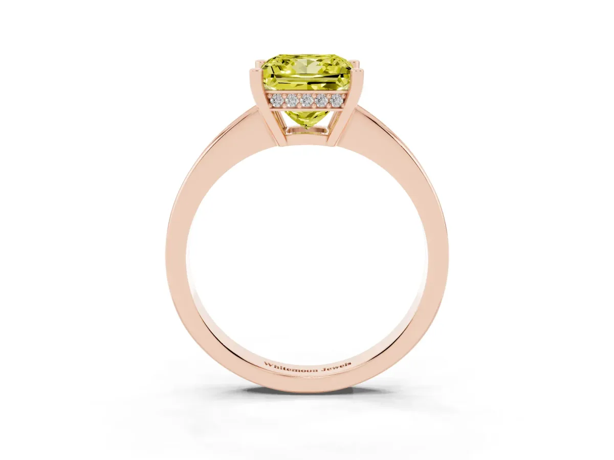 Fancy Yellow Princess Cut Solitaire Pavé Band Prong Setting Ring Rose gold