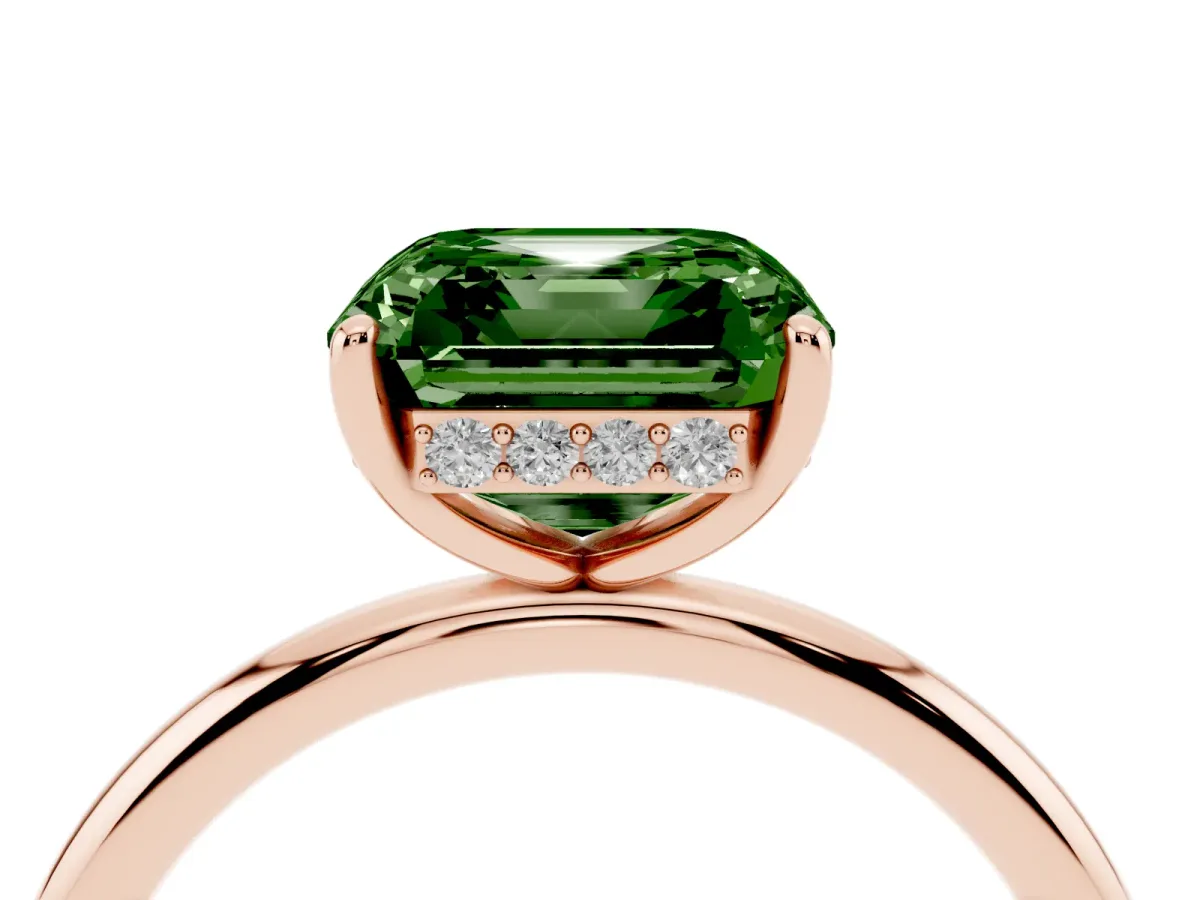Fancy Green Asscher Cut Solitaire Diamond Ring with a Classic Band and Four-Prong Setting Rose gold