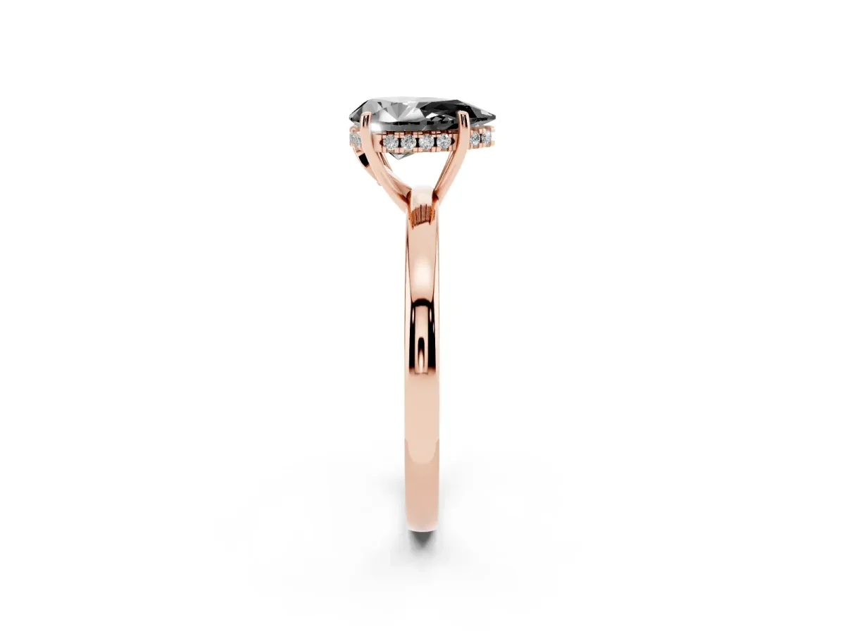 Fancy Black Pear Cut Solitaire Diamond Ring with Prong Setting and Plain Band Rose gold