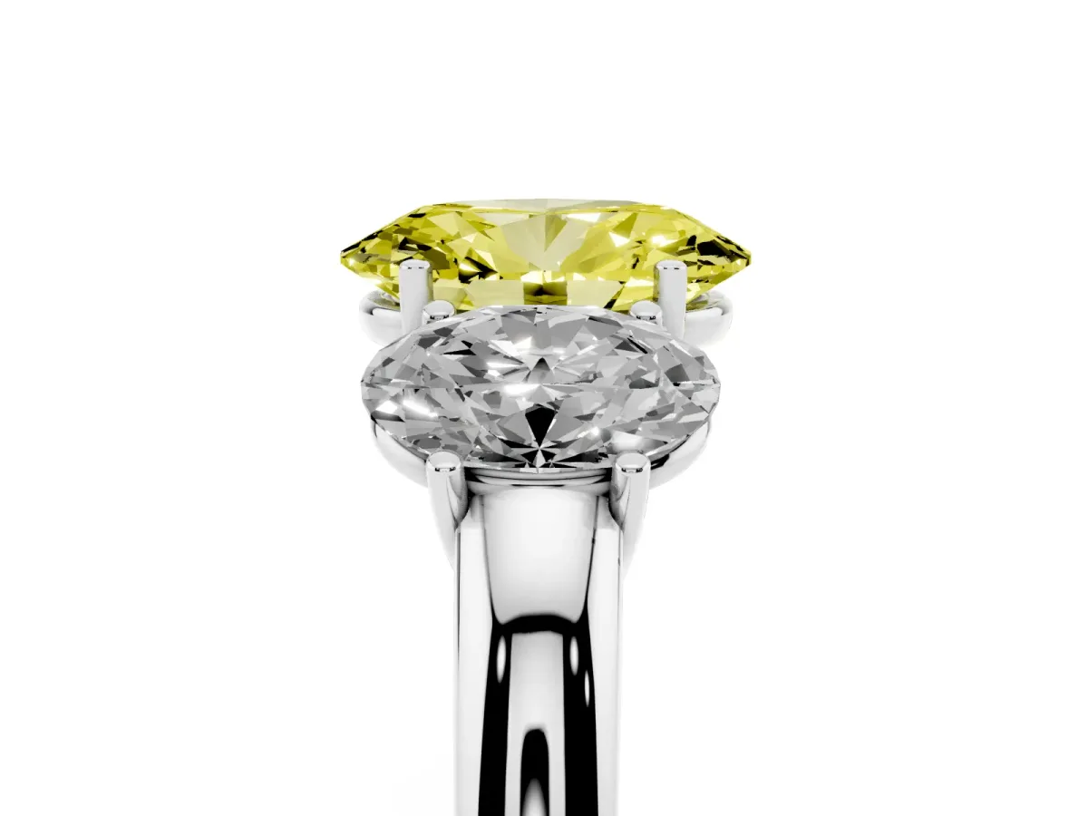 Fancy Yellow Oval Cut Diamond Three-Stone Ring with Four-Prong Setting and Classic Band Silver