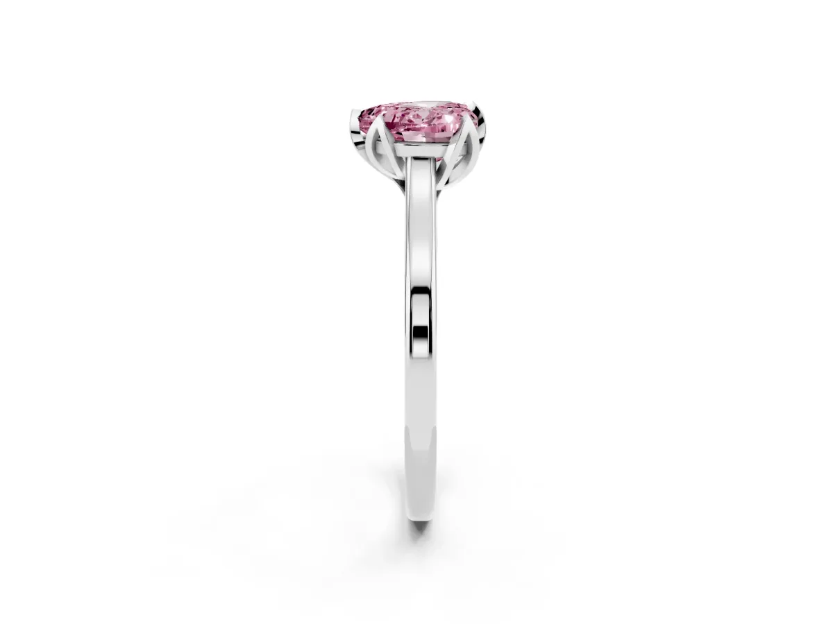 Fancy Pink Heart Cut Diamond Solitaire Ring with Flower Prong Setting and Classic Band Silver