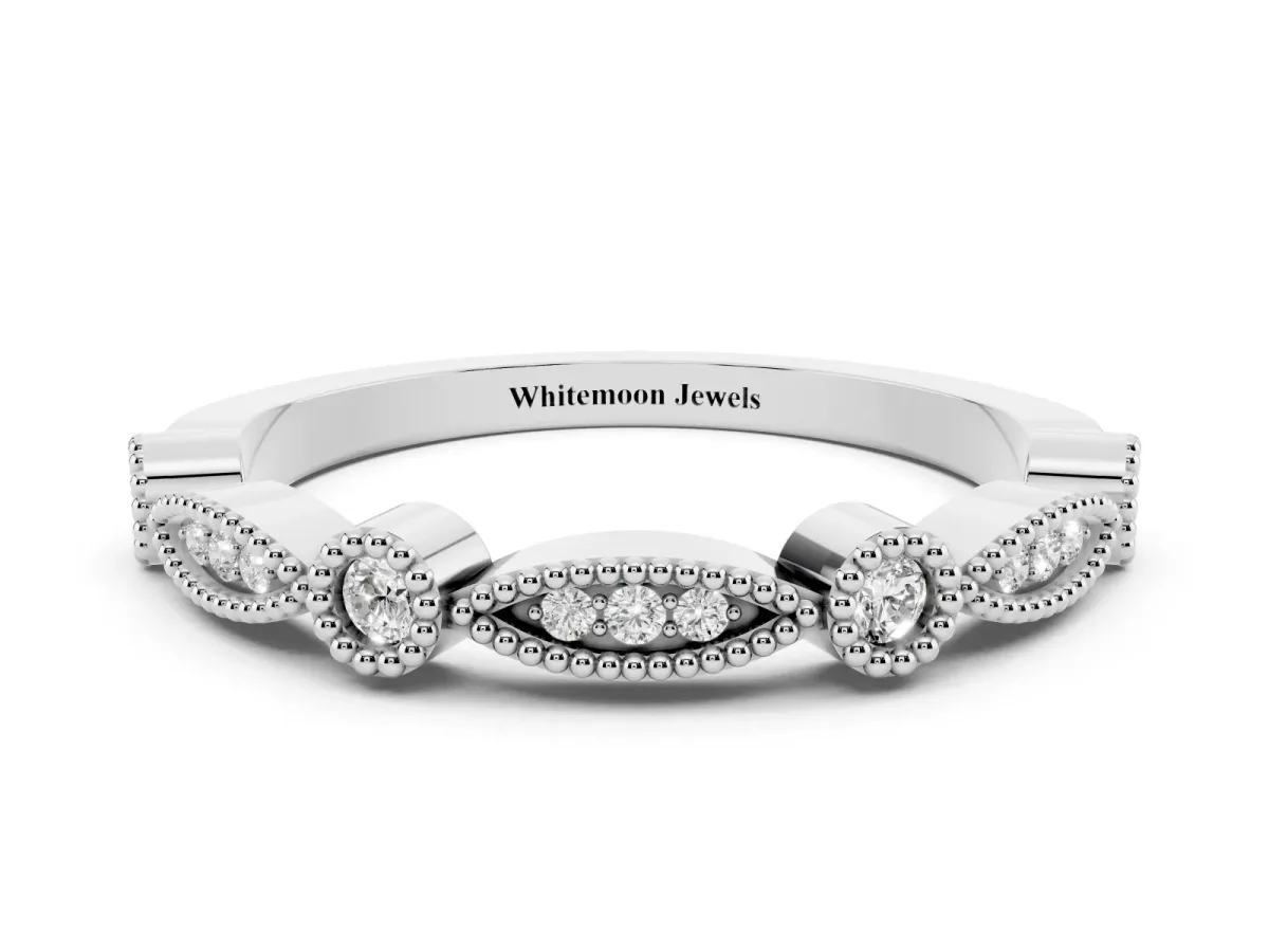 Milgrain Bezel and Marquise Diamond Band White gold