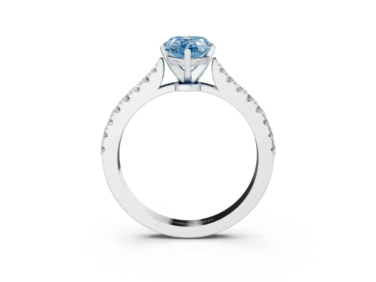 Fancy Blue Pear Cut Cut Solitaire Diamond Engagement Ring with Pave Band and Four-Prong Setting Silver