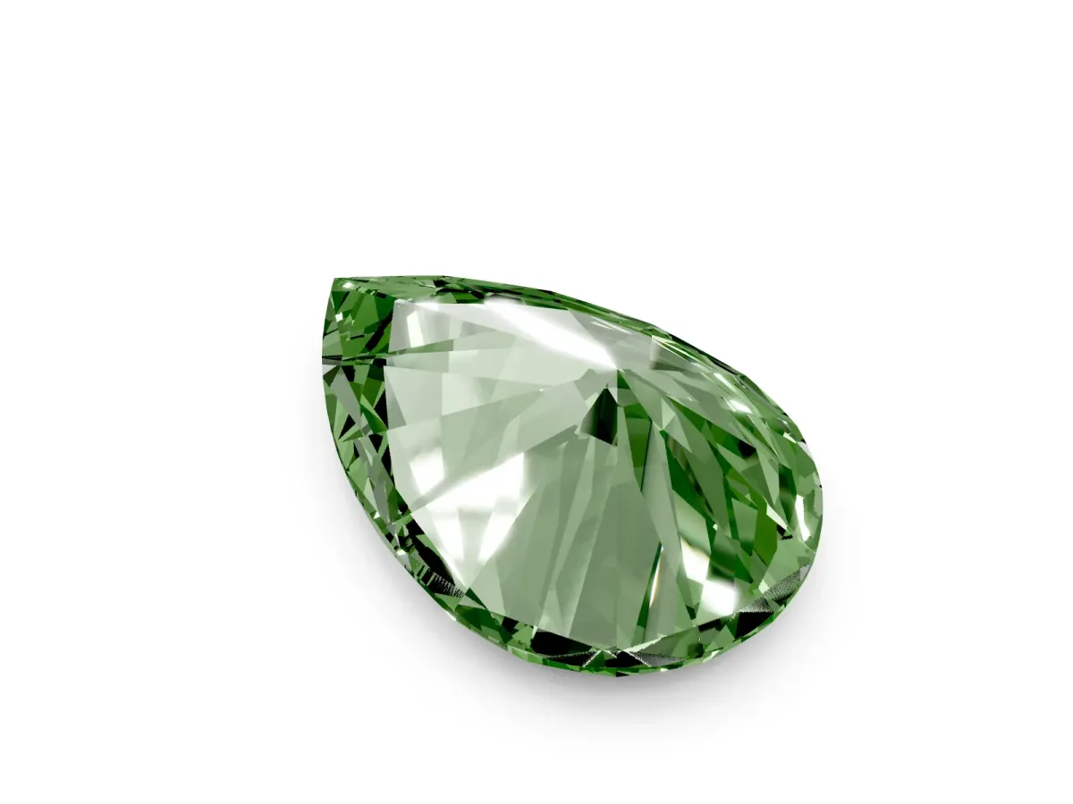 Fancy Green Pear Cut Diamond Ring with Marquise Side Stones and Prong Setting Rose gold