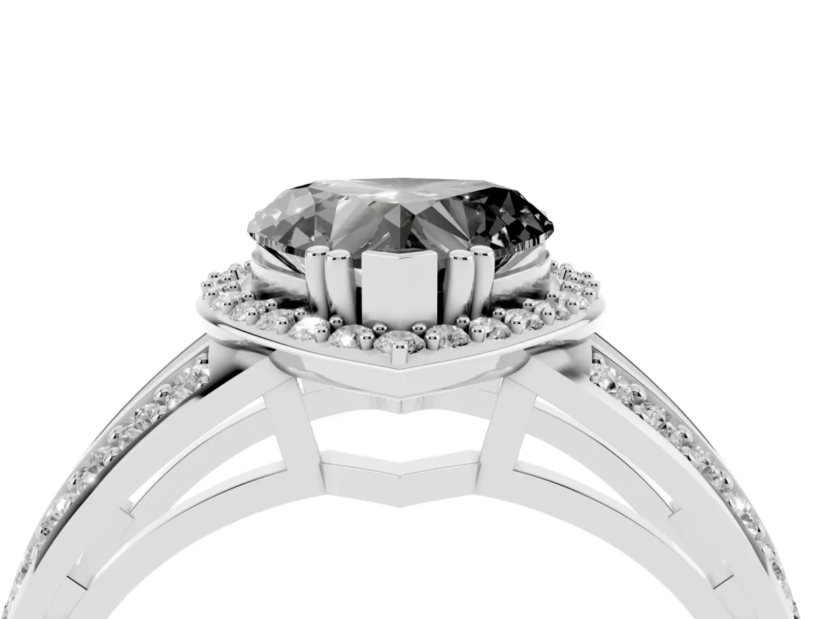 Fancy Black Heart Cut Diamond Halo Ring with Split Shank Pavé Band and Four-Prong Setting Platinum