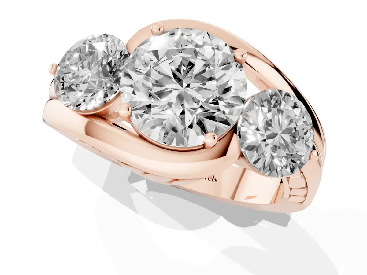 Three-Stone Round Cut Brilliant Split Shank Prong Set Ring Rose gold