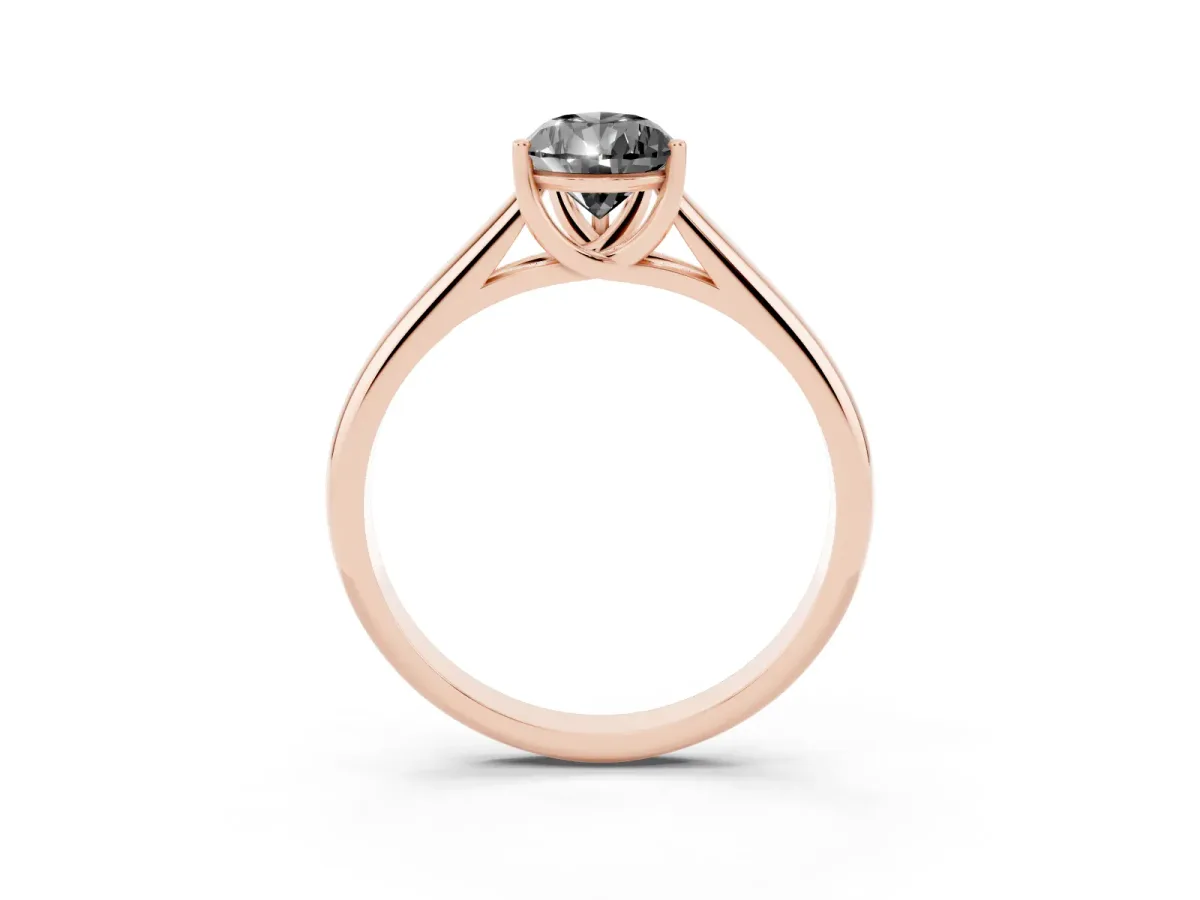 Fancy Black Pear Cut Solitaire Engagement Ring with Tapered Band and Four-Prong Setting Rose gold