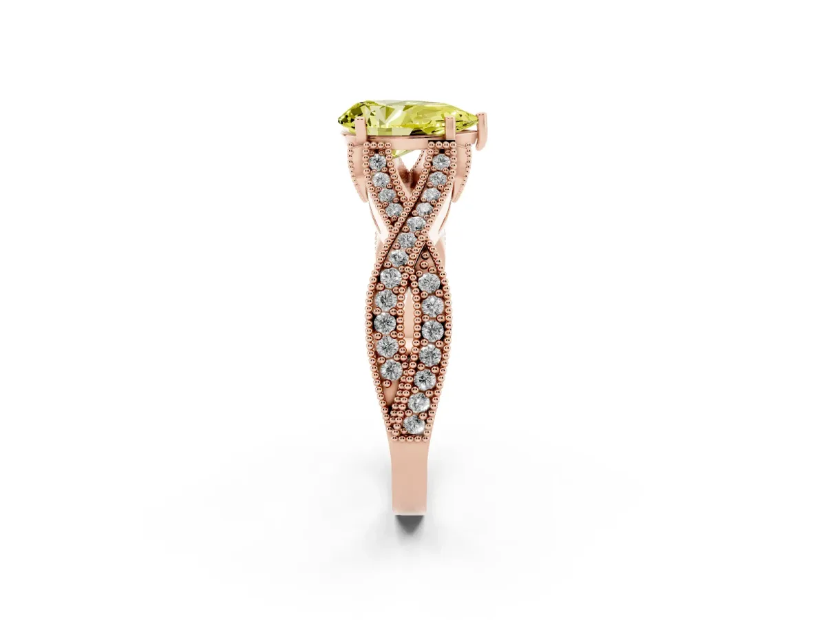 Fancy Yellow Pear Cut Cut Diamond Twisted Band with Milgrain Pave Setting and Four-Prong Setting Rose gold