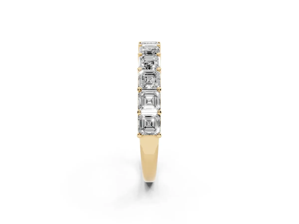 Asscher Cut Half Eternity Band with Shared Prong Setting Yellow gold